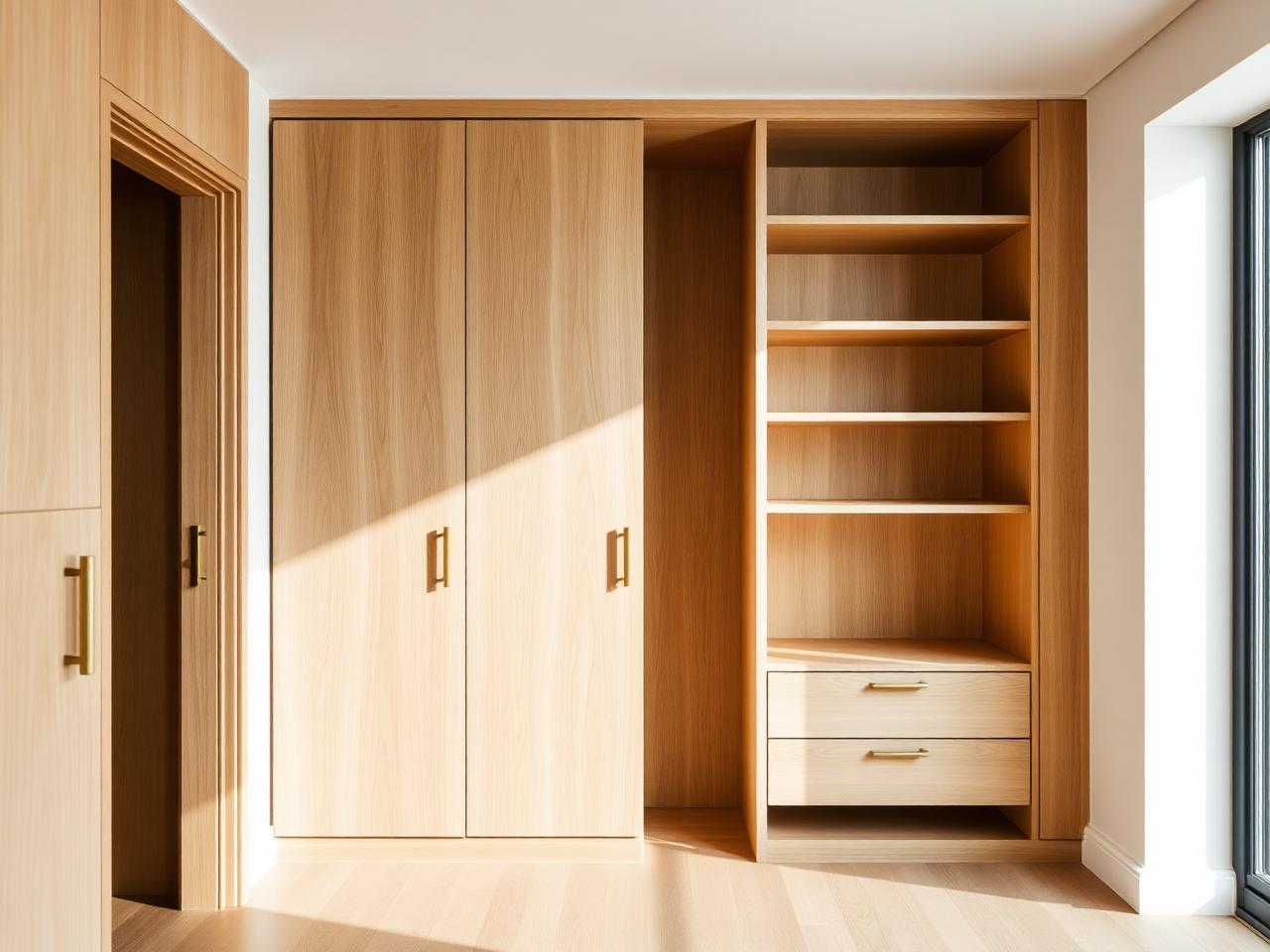 Maatwerk inbouwkast van eikenfineer in moderne woning — Oss