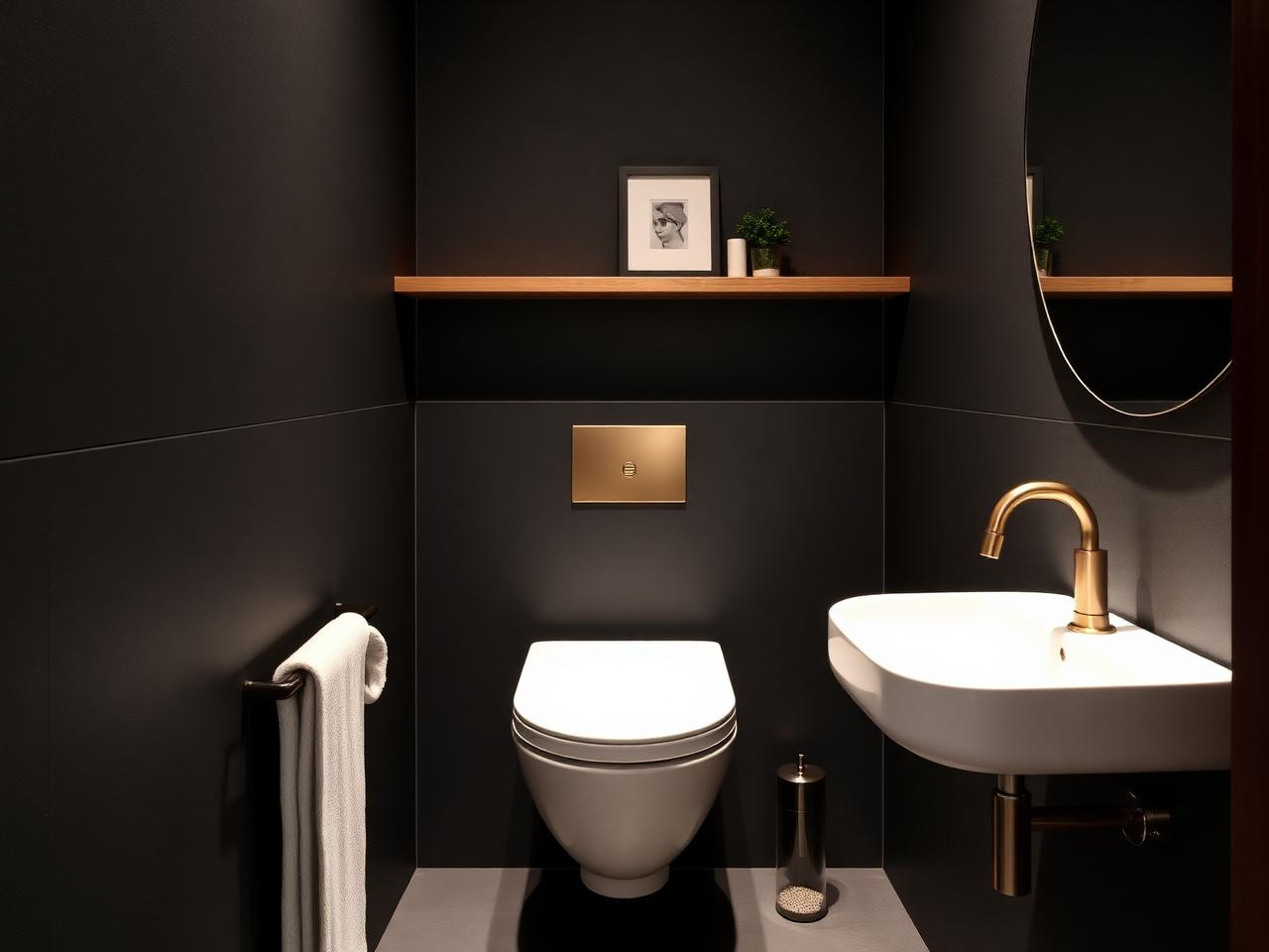 Modern toilet in donkere kleuren met wandcloset — renovatie regio Oss